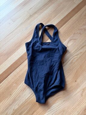 ARQ Navy Cleo Leo Bodysuit with Cross-Back Straps